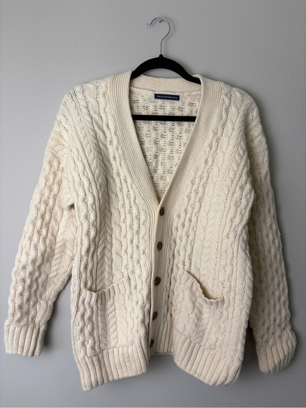 Brandy Melville Wool Cable Knit Cardigan Sweater One Size (XS/S/M)